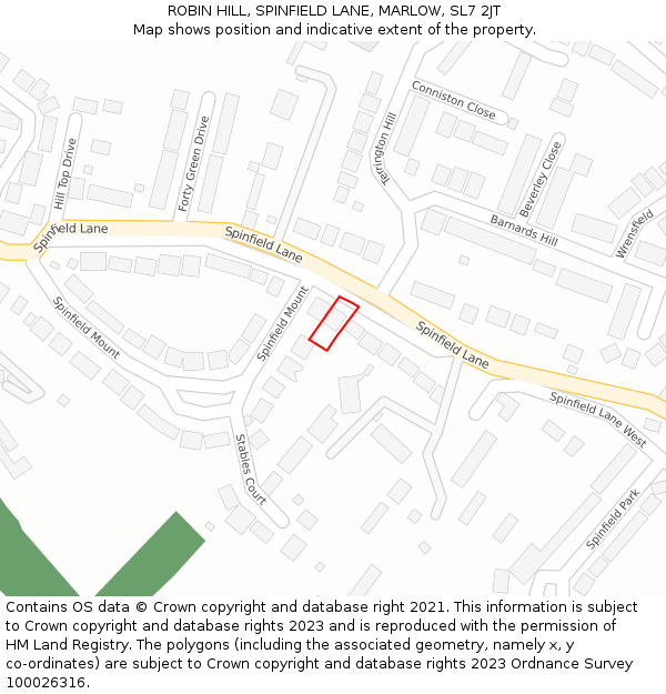 ROBIN HILL, SPINFIELD LANE, MARLOW, SL7 2JT: Location map and indicative extent of plot