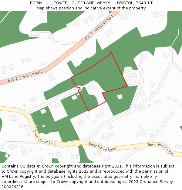 ROBIN HILL, TOWER HOUSE LANE, WRAXALL, BRISTOL, BS48 1JT: Location map and indicative extent of plot