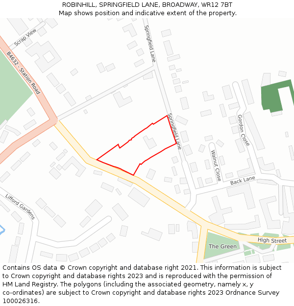 ROBINHILL, SPRINGFIELD LANE, BROADWAY, WR12 7BT: Location map and indicative extent of plot