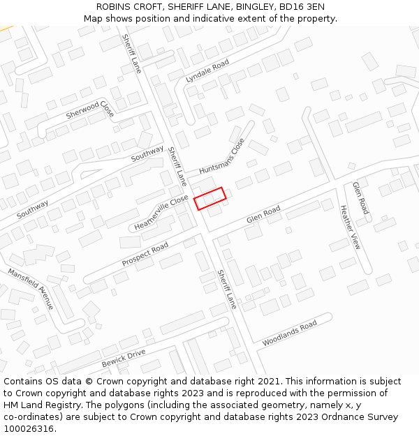 ROBINS CROFT, SHERIFF LANE, BINGLEY, BD16 3EN: Location map and indicative extent of plot