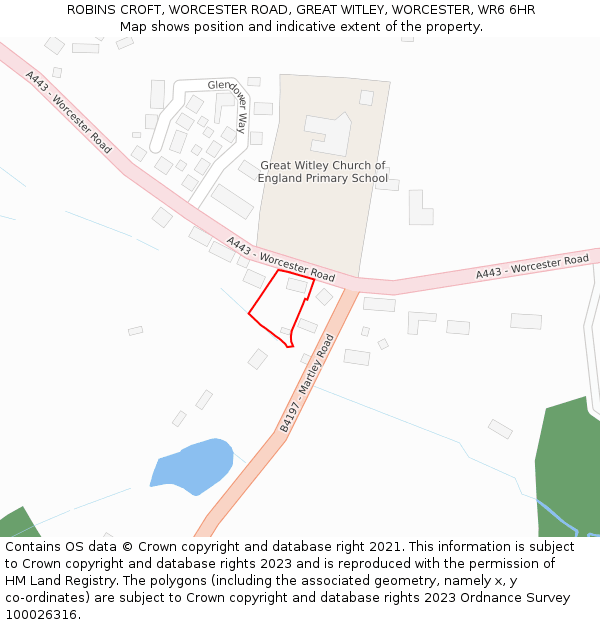 ROBINS CROFT, WORCESTER ROAD, GREAT WITLEY, WORCESTER, WR6 6HR: Location map and indicative extent of plot