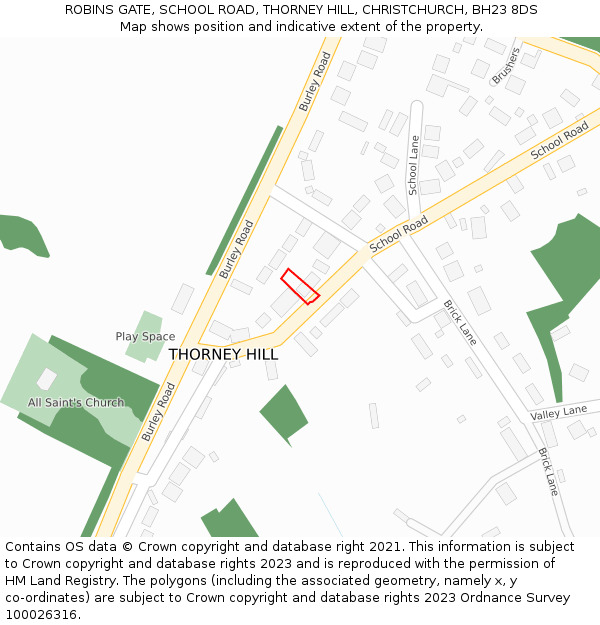 ROBINS GATE, SCHOOL ROAD, THORNEY HILL, CHRISTCHURCH, BH23 8DS: Location map and indicative extent of plot