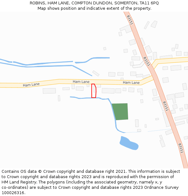 ROBINS, HAM LANE, COMPTON DUNDON, SOMERTON, TA11 6PQ: Location map and indicative extent of plot
