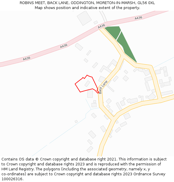 ROBINS MEET, BACK LANE, ODDINGTON, MORETON-IN-MARSH, GL56 0XL: Location map and indicative extent of plot