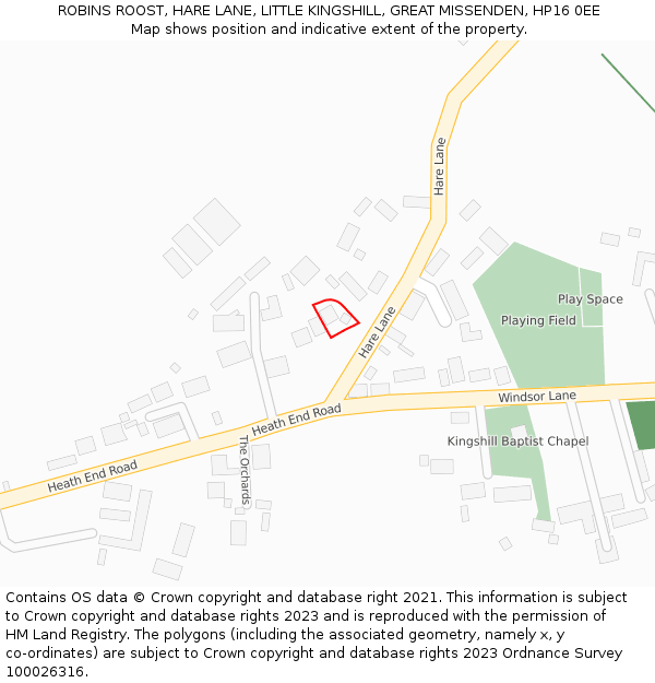 ROBINS ROOST, HARE LANE, LITTLE KINGSHILL, GREAT MISSENDEN, HP16 0EE: Location map and indicative extent of plot