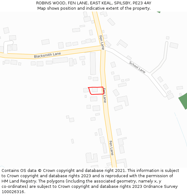 ROBINS WOOD, FEN LANE, EAST KEAL, SPILSBY, PE23 4AY: Location map and indicative extent of plot