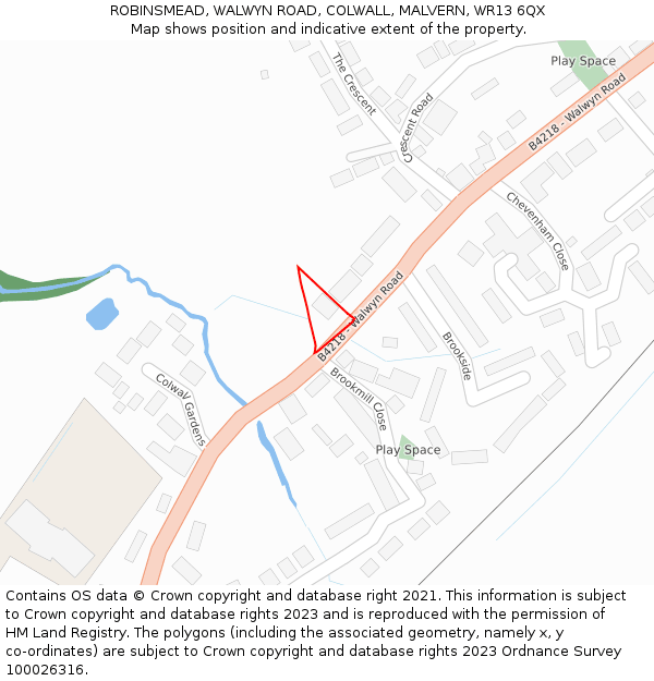 ROBINSMEAD, WALWYN ROAD, COLWALL, MALVERN, WR13 6QX: Location map and indicative extent of plot