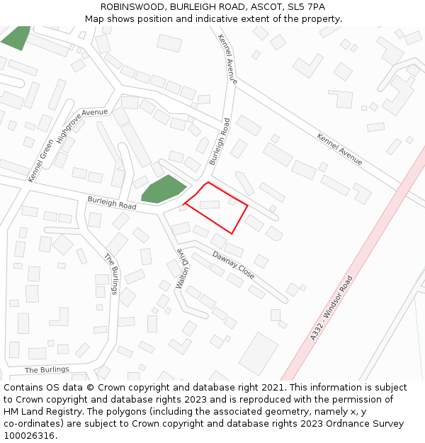 ROBINSWOOD, BURLEIGH ROAD, ASCOT, SL5 7PA: Location map and indicative extent of plot