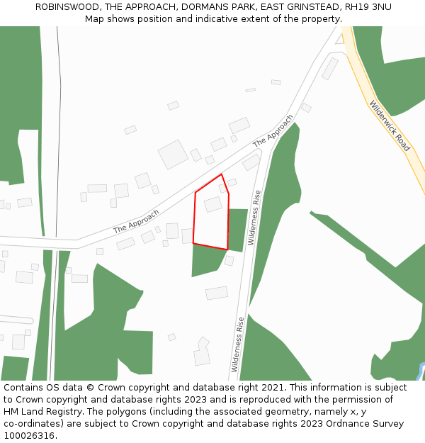 ROBINSWOOD, THE APPROACH, DORMANS PARK, EAST GRINSTEAD, RH19 3NU: Location map and indicative extent of plot
