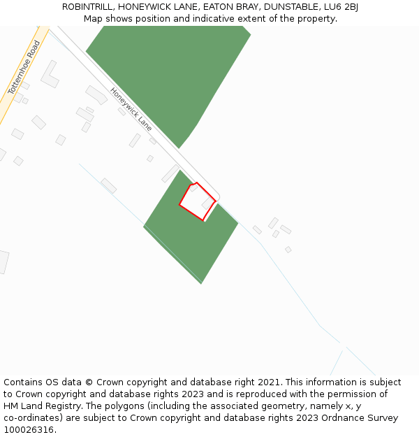 ROBINTRILL, HONEYWICK LANE, EATON BRAY, DUNSTABLE, LU6 2BJ: Location map and indicative extent of plot
