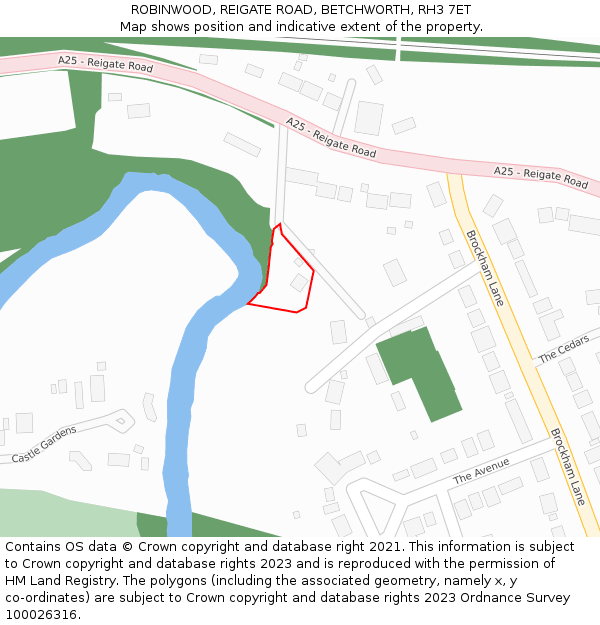 ROBINWOOD, REIGATE ROAD, BETCHWORTH, RH3 7ET: Location map and indicative extent of plot