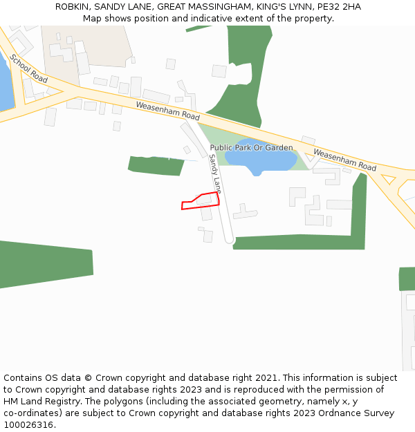 ROBKIN, SANDY LANE, GREAT MASSINGHAM, KING'S LYNN, PE32 2HA: Location map and indicative extent of plot