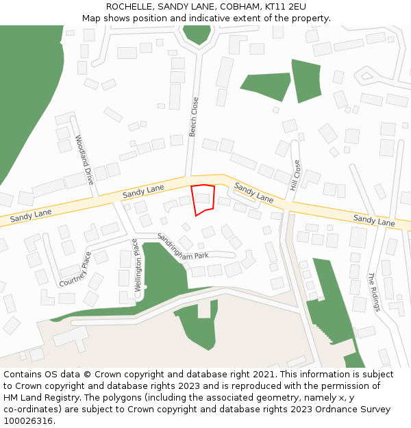 ROCHELLE, SANDY LANE, COBHAM, KT11 2EU: Location map and indicative extent of plot