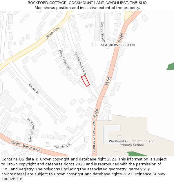 ROCKFORD COTTAGE, COCKMOUNT LANE, WADHURST, TN5 6UQ: Location map and indicative extent of plot