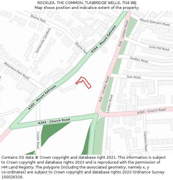 ROCKLEA, THE COMMON, TUNBRIDGE WELLS, TN4 8BJ: Location map and indicative extent of plot