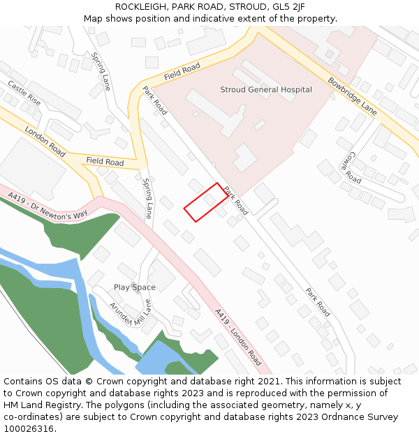 ROCKLEIGH, PARK ROAD, STROUD, GL5 2JF: Location map and indicative extent of plot