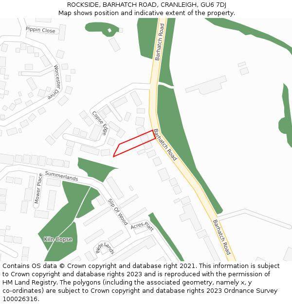 ROCKSIDE, BARHATCH ROAD, CRANLEIGH, GU6 7DJ: Location map and indicative extent of plot