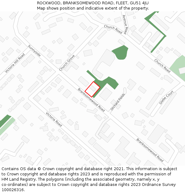 ROCKWOOD, BRANKSOMEWOOD ROAD, FLEET, GU51 4JU: Location map and indicative extent of plot