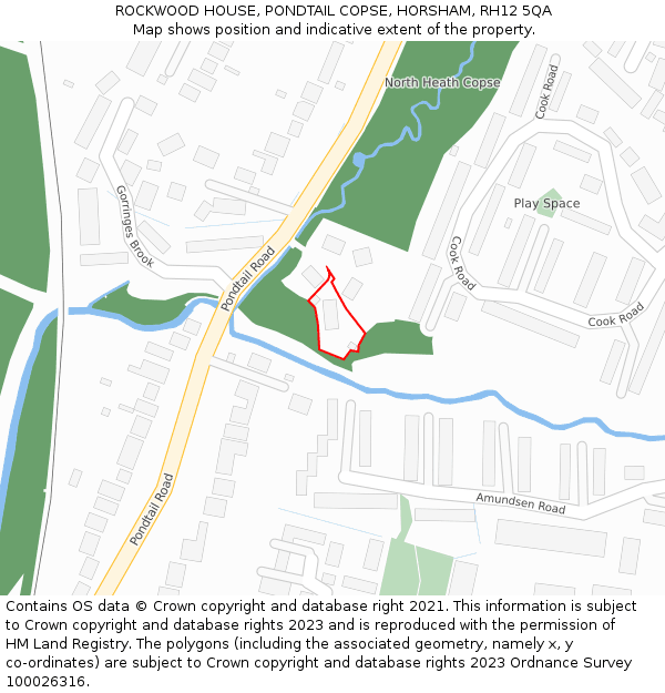 ROCKWOOD HOUSE, PONDTAIL COPSE, HORSHAM, RH12 5QA: Location map and indicative extent of plot