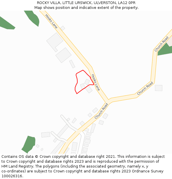 ROCKY VILLA, LITTLE URSWICK, ULVERSTON, LA12 0PR: Location map and indicative extent of plot