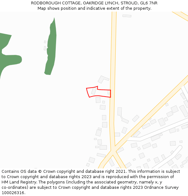 RODBOROUGH COTTAGE, OAKRIDGE LYNCH, STROUD, GL6 7NR: Location map and indicative extent of plot