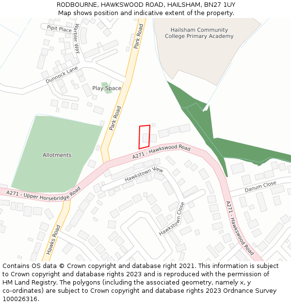RODBOURNE, HAWKSWOOD ROAD, HAILSHAM, BN27 1UY: Location map and indicative extent of plot