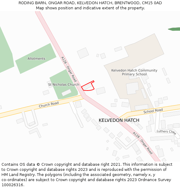 RODING BARN, ONGAR ROAD, KELVEDON HATCH, BRENTWOOD, CM15 0AD: Location map and indicative extent of plot