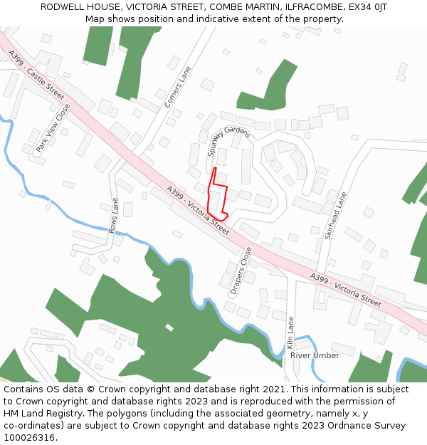 RODWELL HOUSE, VICTORIA STREET, COMBE MARTIN, ILFRACOMBE, EX34 0JT: Location map and indicative extent of plot