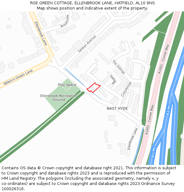 ROE GREEN COTTAGE, ELLENBROOK LANE, HATFIELD, AL10 9NS: Location map and indicative extent of plot