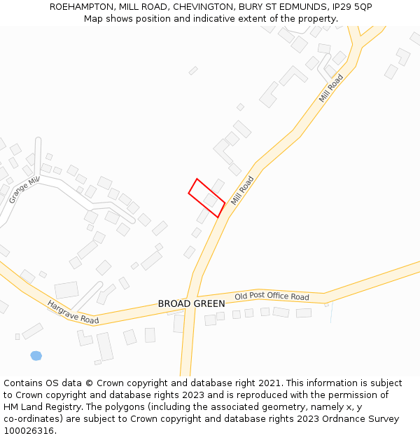 ROEHAMPTON, MILL ROAD, CHEVINGTON, BURY ST EDMUNDS, IP29 5QP: Location map and indicative extent of plot