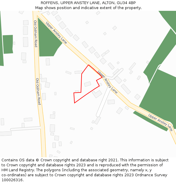 ROFFENS, UPPER ANSTEY LANE, ALTON, GU34 4BP: Location map and indicative extent of plot