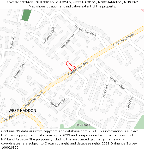 ROKEBY COTTAGE, GUILSBOROUGH ROAD, WEST HADDON, NORTHAMPTON, NN6 7AD: Location map and indicative extent of plot