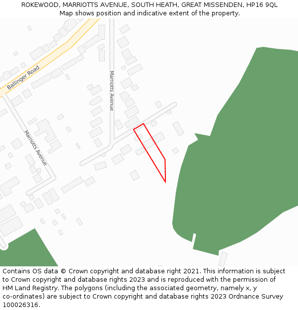 ROKEWOOD, MARRIOTTS AVENUE, SOUTH HEATH, GREAT MISSENDEN, HP16 9QL: Location map and indicative extent of plot