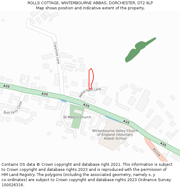 ROLLS COTTAGE, WINTERBOURNE ABBAS, DORCHESTER, DT2 9LP: Location map and indicative extent of plot