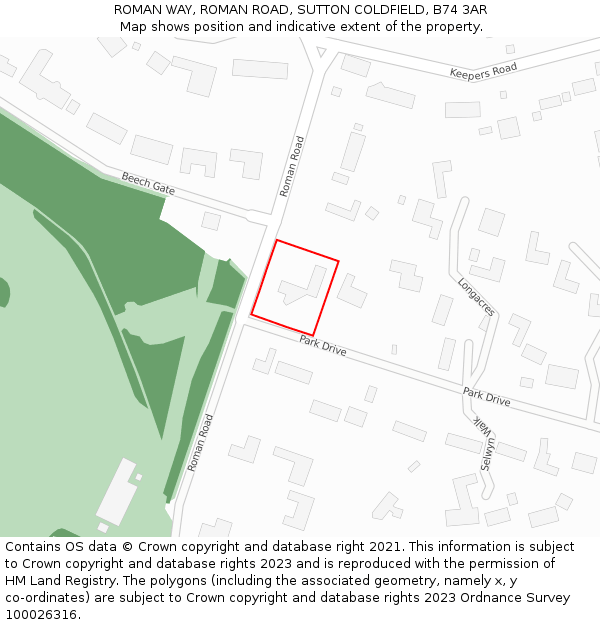 ROMAN WAY, ROMAN ROAD, SUTTON COLDFIELD, B74 3AR: Location map and indicative extent of plot