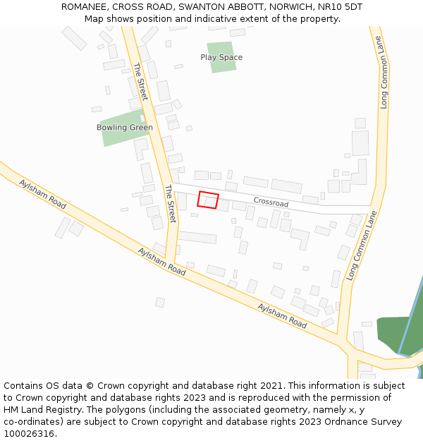 ROMANEE, CROSS ROAD, SWANTON ABBOTT, NORWICH, NR10 5DT: Location map and indicative extent of plot