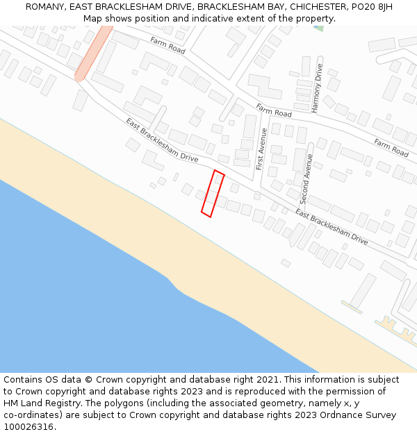 ROMANY, EAST BRACKLESHAM DRIVE, BRACKLESHAM BAY, CHICHESTER, PO20 8JH: Location map and indicative extent of plot