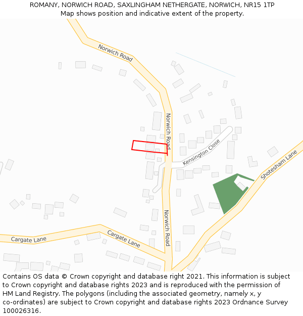 ROMANY, NORWICH ROAD, SAXLINGHAM NETHERGATE, NORWICH, NR15 1TP: Location map and indicative extent of plot