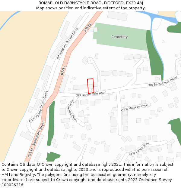 ROMAR, OLD BARNSTAPLE ROAD, BIDEFORD, EX39 4AJ: Location map and indicative extent of plot