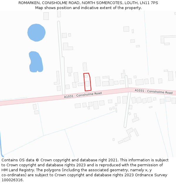 ROMARKEN, CONISHOLME ROAD, NORTH SOMERCOTES, LOUTH, LN11 7PS: Location map and indicative extent of plot