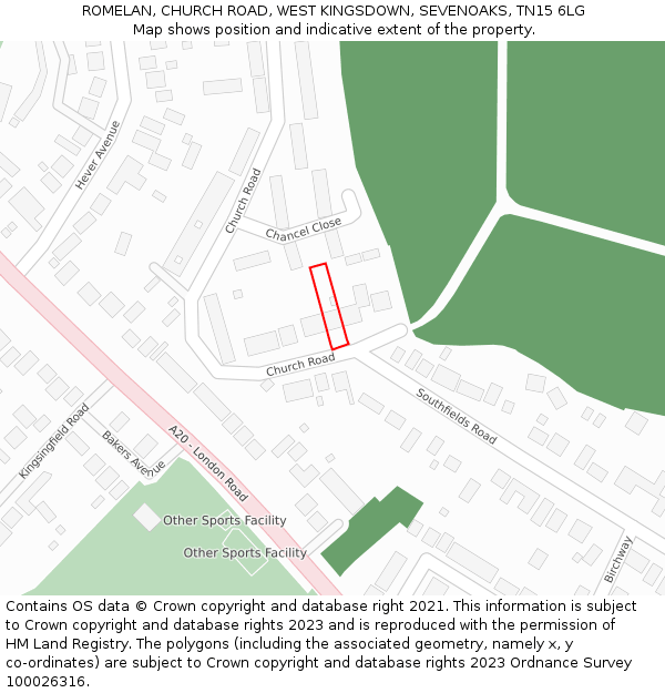 ROMELAN, CHURCH ROAD, WEST KINGSDOWN, SEVENOAKS, TN15 6LG: Location map and indicative extent of plot