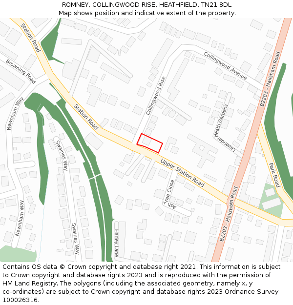 ROMNEY, COLLINGWOOD RISE, HEATHFIELD, TN21 8DL: Location map and indicative extent of plot