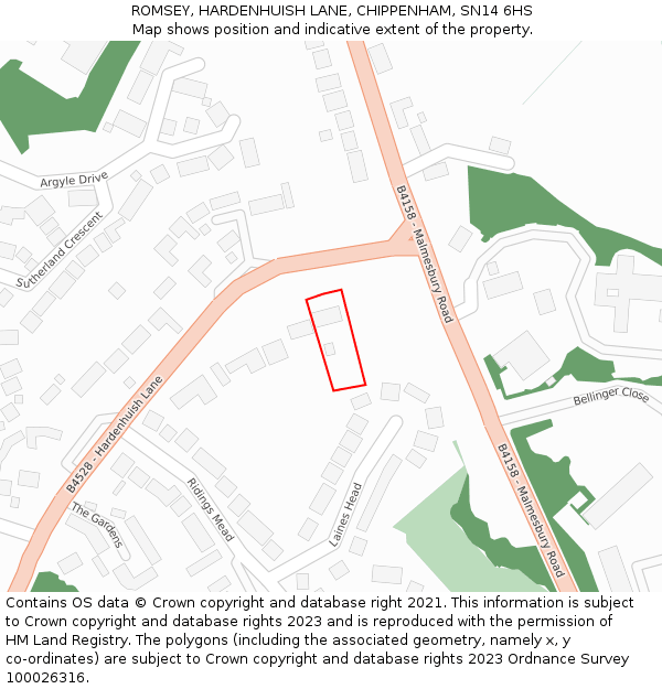 ROMSEY, HARDENHUISH LANE, CHIPPENHAM, SN14 6HS: Location map and indicative extent of plot