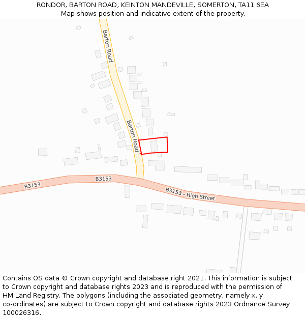 RONDOR, BARTON ROAD, KEINTON MANDEVILLE, SOMERTON, TA11 6EA: Location map and indicative extent of plot