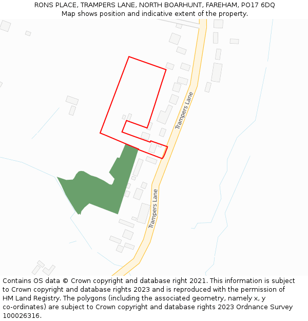 RONS PLACE, TRAMPERS LANE, NORTH BOARHUNT, FAREHAM, PO17 6DQ: Location map and indicative extent of plot