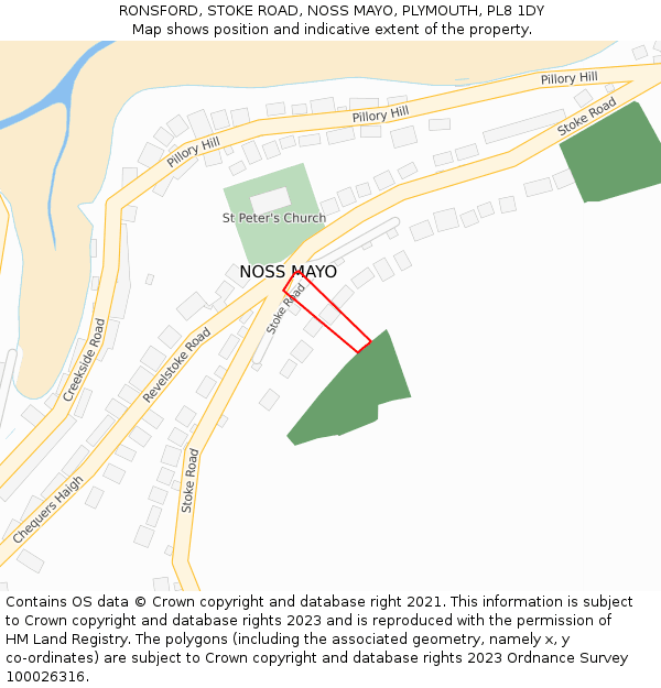 RONSFORD, STOKE ROAD, NOSS MAYO, PLYMOUTH, PL8 1DY: Location map and indicative extent of plot