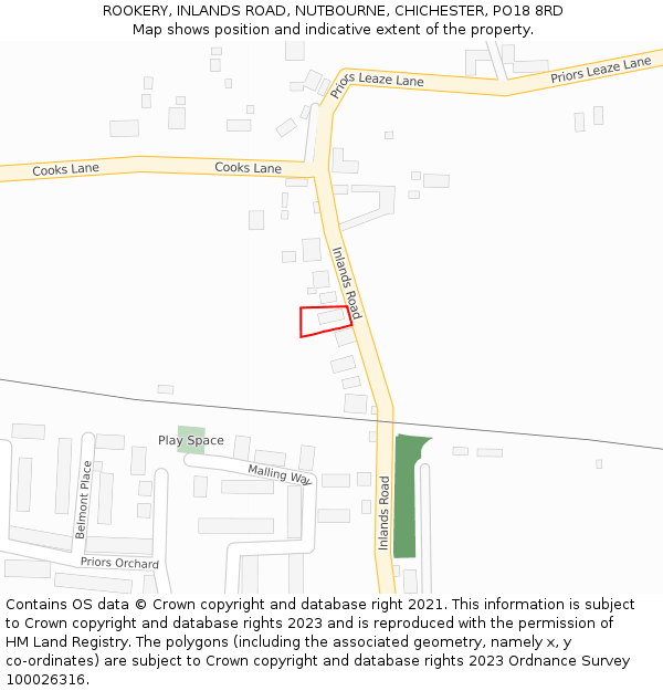 ROOKERY, INLANDS ROAD, NUTBOURNE, CHICHESTER, PO18 8RD: Location map and indicative extent of plot