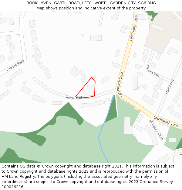ROOKHAVEN, GARTH ROAD, LETCHWORTH GARDEN CITY, SG6 3NG: Location map and indicative extent of plot