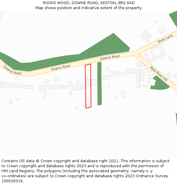 ROOKS WOOD, DOWNE ROAD, KESTON, BR2 6AD: Location map and indicative extent of plot