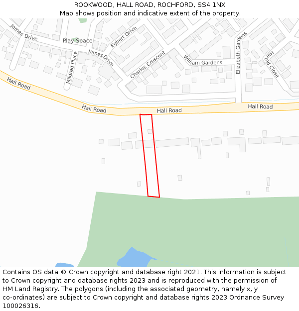 ROOKWOOD, HALL ROAD, ROCHFORD, SS4 1NX: Location map and indicative extent of plot